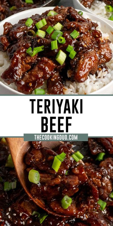 Tender strips of beef are quickly cooked and coated in a sweet and savory homemade teriyaki sauce, creating Teriyaki Beef that's as healthy as it is easy to prepare. Serve it over a bed of rice and veggies for a simple, satisfying dinner that'll have everyone asking for seconds! Teriyaki Rice, Teriyaki Steak, Beef Teriyaki, Rice And Veggies, Teriyaki Recipe, Rib Recipe, Teriyaki Beef, Asian Beef, Beef Strips