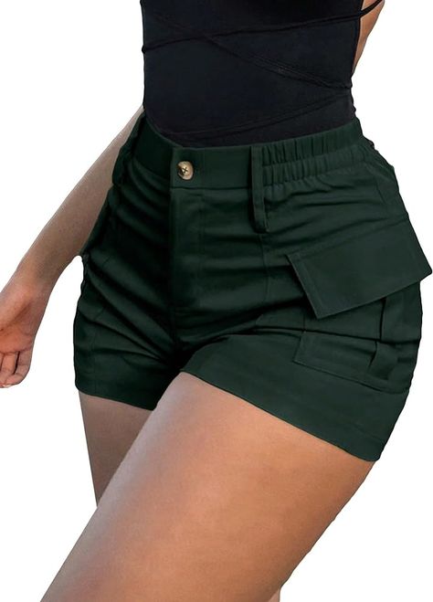 WDIRARA Women's High Waist Button Streetwear Cargo Shorts with Pockets Black L | Amazon.com Shorts Cargo, Shorts With Pockets, Cargo Shorts, High Waist, Tights, Street Wear, Thing 1, High Waisted, Womens Shorts