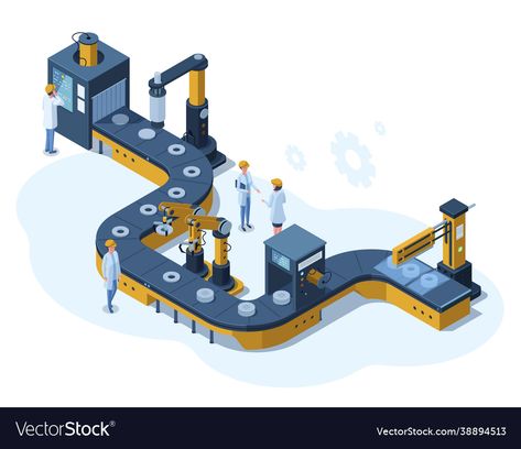 Factory Illustration, Robot Factory, Industry Images, Line Vector, Manufacturing Plant, Assembly Line, Motion Design Animation, Factory Design, Game Inspiration