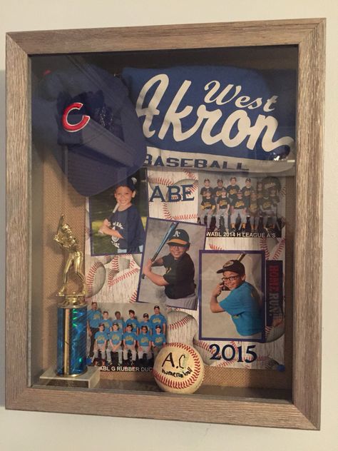 I made this baseball shadow box for my son's 12th birthday gift. Award Shadow Box Display Ideas, Baseball Display Ideas, Sports Shadow Box Ideas, Sport Shadow Box Ideas, Baseball Shadow Box Ideas, Softball Shadow Box Ideas, Baseball Keepsake Ideas, Baseball Shadow Box Ideas Display, Shadow Box Sports Ideas