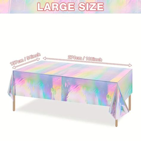 Iridescent Plastic Tablecloths - Shiny, Disposable, And Holographic Foil Table Covers For Parties, Weddings, And Christmas - - Perfect Gift For Mom And Women - Temu Iridescent Party, Disco Party Decorations, Rainbow Theme Party, Plastic Table Covers, Birthday Party Tables, Party Table Cloth, Holographic Foil, Plastic Tablecloth, Rainbow Theme