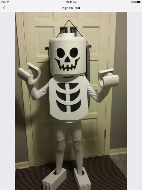 DIY LEGO Skeleton Lego Minifigure Costume Diy, Lego Skeleton Costume, Lego Diy Costume, Lego Costume Diy, Lego Man Costumes, Skeleton Costume Diy, Lego Skeleton, Skeleton Cosplay, Venom Costume