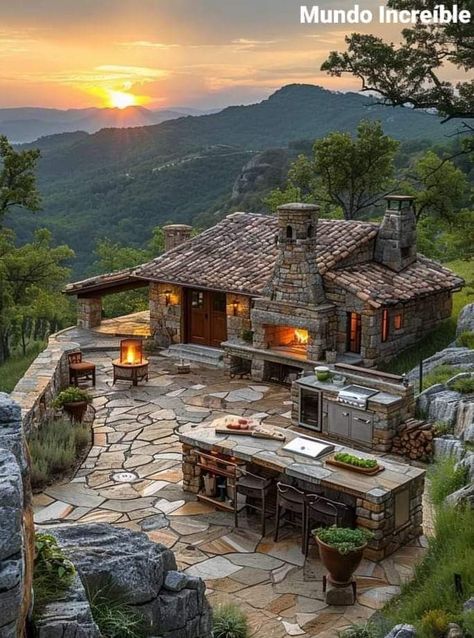 Believe In Your Dreams, Outdoor Fireplace Designs, A Frame House Plans, Modern Mountain Home, Outdoor Kitchen Patio, Rustic Home Design, House On The Rock, House Outside Design, Village House Design