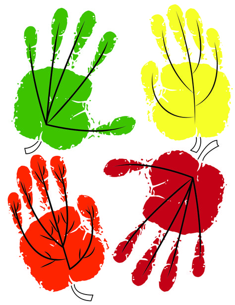 Leaves Art Preschool, Hand Print Leaves, Preschool Leaf Art, Fall Leaves Art Projects For Kids, Leaf Handprint Art, Leaves Arts And Crafts For Kids, Handprint Leaf, Handprint Leaves, Thematic Art