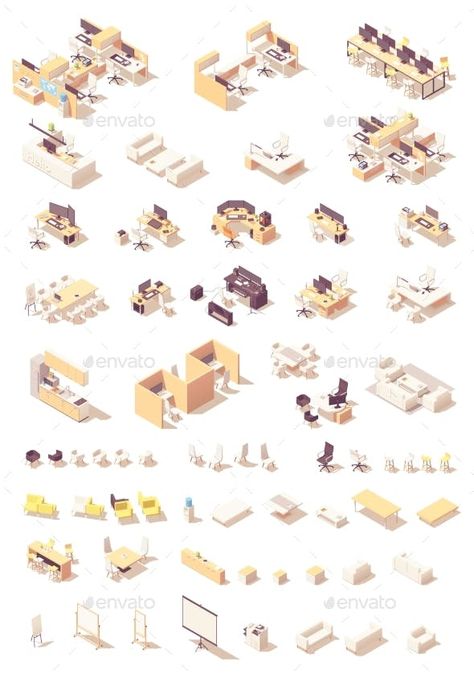 Hexagonal Architecture, Isometric Office, Branding Infographic, Open Concept Office, Isometric Icons, Architecture Symbols, Landscape Architecture Graphics, Furniture Graphic, Presentation Board Design