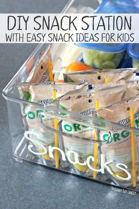 Make a self serve snack station for kids! This snack hack is a mom’s best friend - let kids help themselves while you save time by having everything prepped in advance. Includes a list of easy snacks for kids too! Self Serve Snack Station, Snack Station For Kids, Diy Snack Station, Snack Station, Easy Snacks For Kids, Snack Hacks, Camping Snacks, Kids Help, Diy Snacks