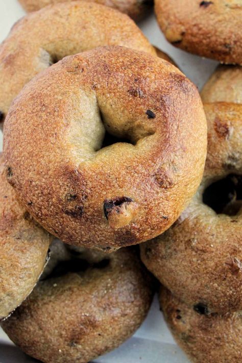 I just made a batch of these cinnamon raisin bagels for my family and everyone loved them so, so much! The raisins and cinnamon are mixed directly into the dough and you can taste the amazing flavor a lot when you eat them. This homemade bagel recipe was easy to follow, and it's perfect if you like sweet bagels like I do. This from scratch recipe is made with active dry yeast, but I know she also has a sourdough bagel recipe on her site as well. Cinnamon Raisin Bagel Recipe, Homemade Bagel Recipe, Sourdough Bagel, Cinnamon Raisin Bagels, Types Of Bagels, Raisin Bagels, How To Make Bagels, Bagel Recipes, Cinnamon Raisin Bagel