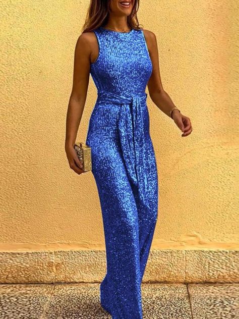 Sequins Plain Party/Cocktail Full Length Slim Women's Jumpsuit Glitter Playsuit, Glitter Jumpsuit, Sequin Rompers, Belt Jumpsuit, Sequin Jumpsuit, Backless Jumpsuit, Jumpsuit Elegant, Elegant Pattern, Estilo Chic