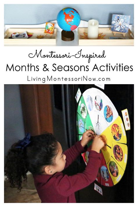 Hands-on activities that help preschoolers understand months and seasons; activities focusing on the Montessori birthday layout and circle of the year - Living Montessori Now #Montessori #calendar #months #seasons Montessori Birthday Celebration, Montessori Birthday, Months And Seasons, Montessori Calendar, Kindergarten Calendar, Birthday Layout, Calendar Activities, Weather Theme, Weather Unit