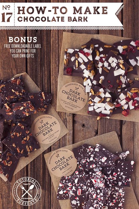 How-to Make Chocolate Bark | Tasty Yummies Healthy Dessert Recipe Homemade Chocolate Bark, Dark Chocolate Bark, Homemade Dark Chocolate, Chocolate Bark Recipe, Homemade Holiday Gifts, Candy Bark, Bark Recipe, Chocolate Caliente, Homemade Holiday