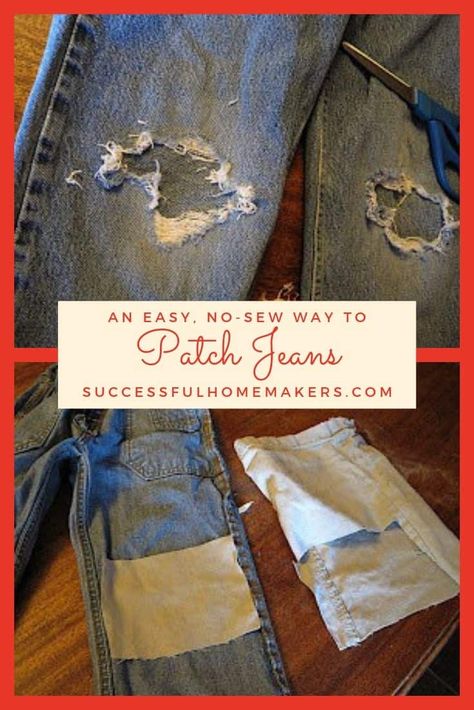 Patch Jeans Diy Tutorials, Jean Patches Diy, Denim Patches Diy, Knee Hole Jeans, Mending Jeans, Patched Jeans Diy, Patches On Jeans, How To Patch Jeans, Holy Jeans