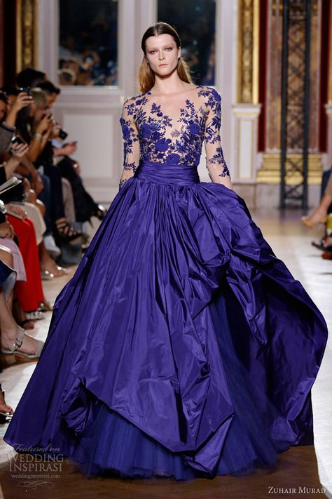 zuhair murad couture fall 2012 2013 long sleeve blue ball gown Purple Haute Couture, Zuhair Murad Haute Couture, Wedding Inspirasi, Blue Ball Gowns, Couture Gown, Mode Design, Dior Couture, Couture Wedding, Zuhair Murad