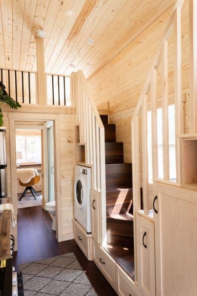 Roanoke Double Stairs Tiny Family Home, Double Stairs, Tiny House Remodel, Tumbleweed Tiny Homes, Tiny House Company, Tiny House Stairs, Diy Tiny House, Small Tiny House, Shed Home