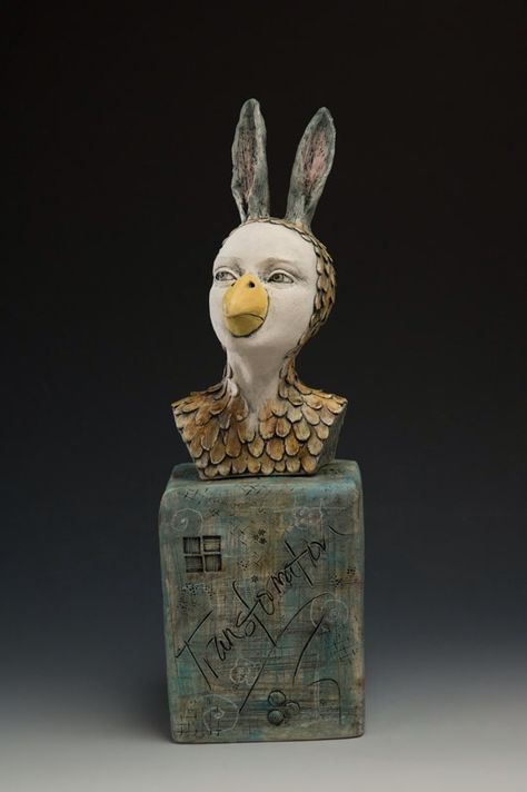 "Transformations", clay sculpture by Kelly Thiel - ceramic sculpture, bird, bunny, ears Ceramic Art Sculpture, Ceramic Figures, Kamakura, Ceramic Animals, Clay Figures, Contemporary Ceramics, Figurative Sculpture, Sculpture Clay, Clay Sculpture