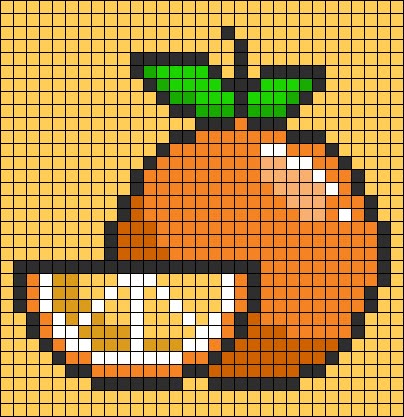 Alpha pattern #152199 Fruit Pixel Art Grid, Orange Alpha Pattern, Orange Cross Stitch, Grid Patterns Crochet, Pixel Art Orange, Orange Pixel Art, Fruit Pixel Art, Pixel Art Fruit, Pixel Fruit