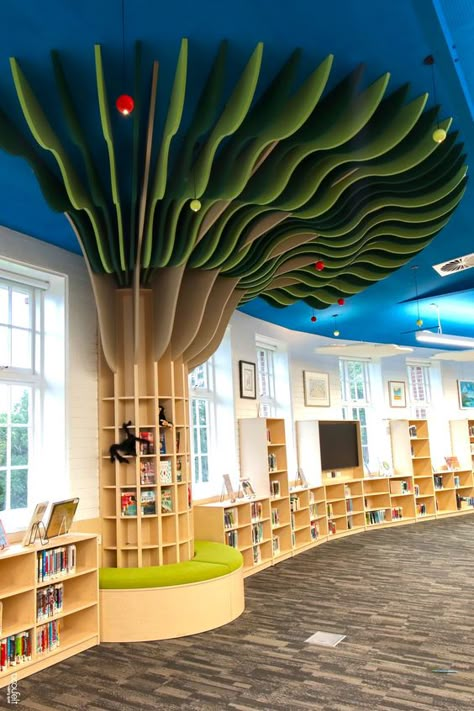 A custom FilaSorb™ felt tree became the focal point of the fit-out for Knox Grammar School, adorned with branches in ‘Oregano’ and ‘Wasabi’ green hues and an ‘Ivory’ trunk, symbolizing growth and knowledge. As a continuation of the biophilic theme, the ceiling installation features Acoufelt custom acoustic Clouds in ‘White’, as well as a mix of FilaSorb™ hanging birds in a mix of vibrant hues. Acoustic Clouds, Daycare Interior Design, Innovative School Design, Omakase Restaurant, Shop Design Interior, Hanging Birds, Children's Clinic, Game Station, Hanging Clouds