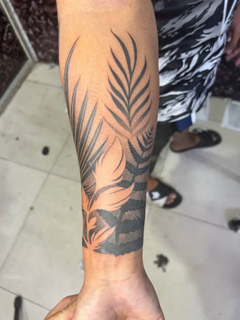 Palm Tree Sleeve Tattoo Women, Leave Tattoo Men, Long Leaf Tattoo, Mens Leaf Tattoo, Jungle Flowers Tattoo, Banana Leaf Tattoo, Tropical Leaf Tattoo, Monstera Plant Tattoo, Palm Leaf Tattoo