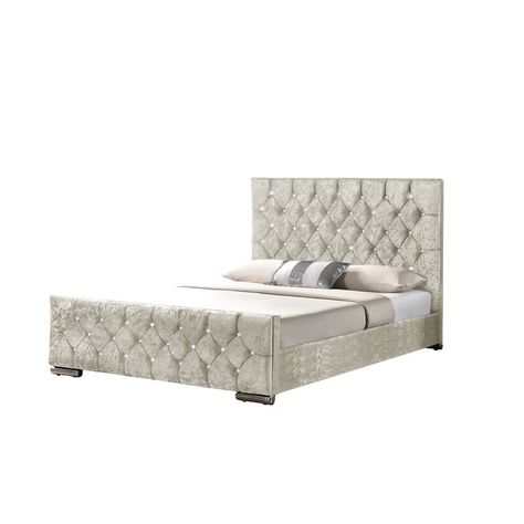 Rosdorf Park Ararat Upholstered Bed Frame & Reviews | Wayfair.co.uk Trendy Bed, Crushed Velvet Bed, Fabric Upholstered Bed, Fabric Bed Frame, Tall Headboard, King Bed Frame, Girl Bedroom Designs, Velvet Bed, Silver Fabric