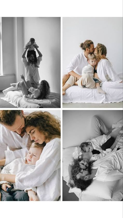 In Bed Family Photoshoot, Mom And Me Studio Photoshoot, Bed Family Photos, Family Bedroom Photoshoot, Family Bed Photoshoot, Family Of 3 Aesthetic, Fabric Backdrop Photoshoot, Bedroom Family Photoshoot, Studio Photoshoot Ideas Family