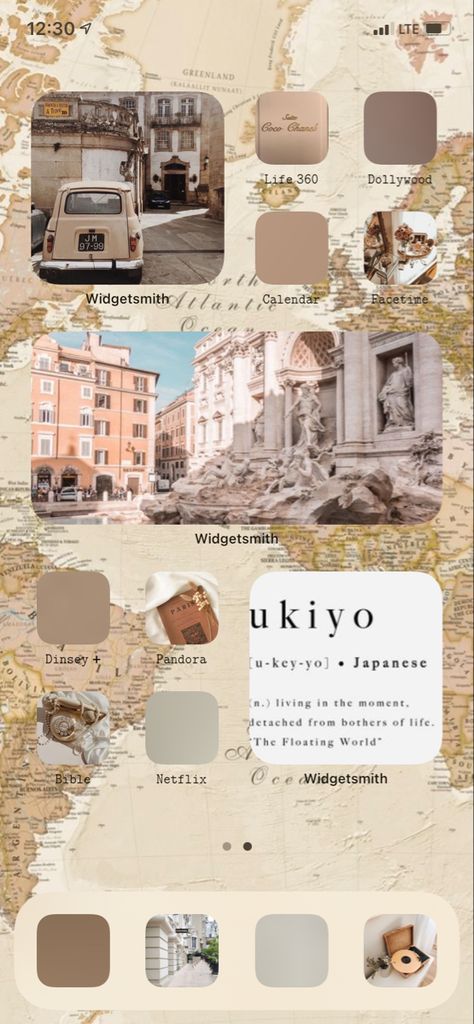 Travel Homescreen, Paris Homescreen, City Themed Homescreen, Classical Art Homescreen Layout, Studio Ghibli Aesthetic Iphone Layout, Plane Travel, Homescreen Layout, Phone Organization, Homescreen Iphone