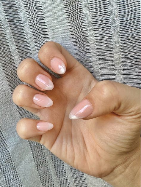 neutral nails with shimmery french tips Shimmery French Tip Nails, Shimmery French Tip, Shimmer French Tip Nails, Shimmer French Tip, Engagement Nails, Tip Nails, The Claw, French Tips, Neutral Nails