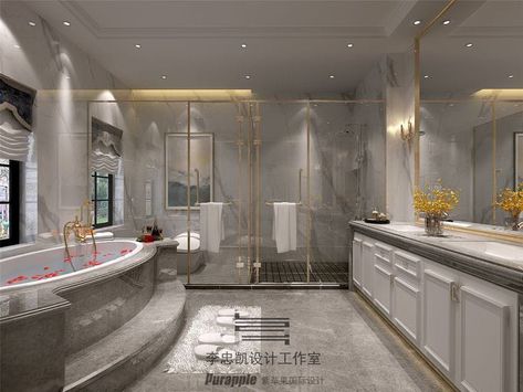 Huge Bathroom Luxury Modern, Giant Shower Room, Huge Bathroom Luxury, Rich Bathroom Luxury, Giant Bathroom, Big Bathroom Ideas, Big Bathroom Design, Mansion Bathroom, Huge Bathroom