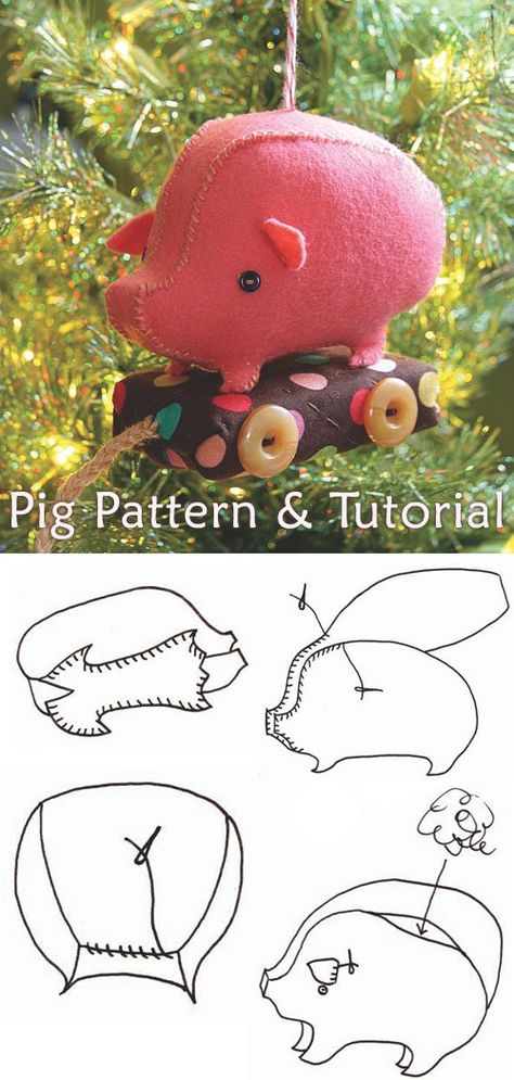 Pig Free Sew Pattern & Tutorial Pig Pattern Sewing, Pig Sewing Pattern Free, Diy Stuffed Pig Free Pattern, Felt Mistletoe Diy Pattern, Felt Pig Pattern, Felt Pig Pattern Free, Pig Sewing Pattern, Stuffed Pig Pattern Sewing Free, Mistletoe Diy