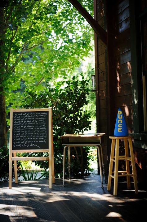 Schoolhouse themed wedding from Bellalu Photography | junebugweddings.com In School Suspension, Dresses Photography, Groom Ring, School Yard, Cool Writing, Silly Jokes, Signature Drinks, Ceremony Location, Theme Wedding