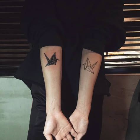 Paper Crane Tattoos by jiux2 Japanese Origami Crane Tattoo, Paper Crane Tattoo Meaning, Paper Crane Meaning, Paper Crane Tattoos, Paper Crane Tattoo Minimalist, Origami Tattoo Ideas, Origami Crane Tattoo, Redwood Tattoo, Paper Crane Tattoo