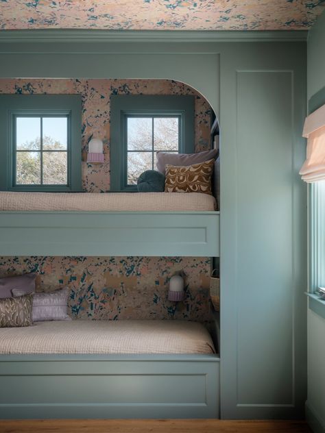 Interiors — Stacy Whitworth Alcove Bunk Beds, Bunk Beds In Playroom, Bunk Room Layout, Built In Bunk Beds In Wall, Built In Loft Bed, Dollhouse Bunk Bed, Unique Bunk Beds, Alcove Bed, Old Money House