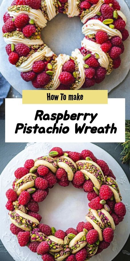 Raspberry and Pistachio Celebration Wreath Recipe – Perfect Autumn Dessert Delight in the flavors of autumn with our Raspberry and Pistachio Celebration Wreath. This stunning pastry features the nutty richness of pistachios and the sweet-tart burst of fresh raspberries, all wrapped in a soft, sweet dough. Ideal for special gatherings and perfect for sharing, this wreath is a feast for the eyes and the palate. Raspberry Pistachio Wreath, Pistachio And Raspberry, Raspberry And Pistachio, Pistachio Pie, Recipe With Almond Flour, Wreath Recipe, Raspberry Pistachio, Autumn Dessert, Sweet Dough