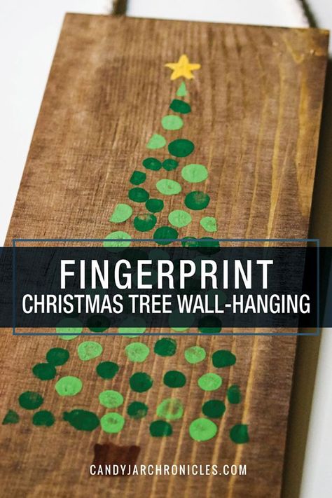 Finger painting NEVER looked so good!  This super cute Fingerprint Christmas Tree Wall-Hanging came together in a matter of minutes. And is the perfect gift for anyone who loves a homemade gift. A bit of paint, a slice of wood, a fingertip and a small paintbrush is all this takes. Make someone's Christmas that much merrier with this fun craft!    #fingerprintart #christmascrafts #fingerpaint #christmastreesofinstagram via @Candy Jar Chronicles Fingerprint Christmas Tree, Fingerprint Christmas, Christmas School, Preschool Christmas, 12 December, Toddler Christmas, Homemade Christmas Gifts, Christmas Crafts For Kids, Winter Crafts