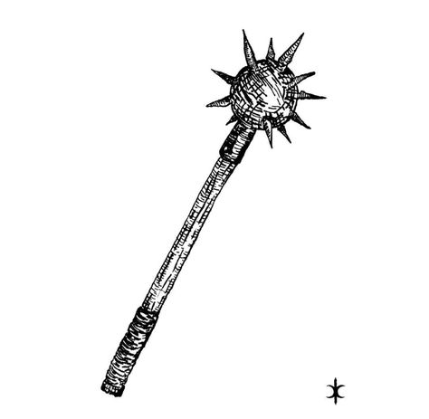 Medieval Mace Tattoo Design, Spike Ball Drawing, Mace Drawings, Spike Ball Tattoo, Mace Tattoo Design, Dante Tattoo, Morning Star Tattoo, Notebook Tattoo, Mace Tattoo