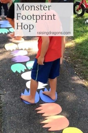 Monster Footprint Hop Gross Motor Kids Activity Monster Footprint, Monster Activities, Gross Motor Activity, Art Videos For Kids, Dinosaurs Preschool, Motor Planning, Physical Activities For Kids, Halloween Games For Kids, Dinosaur Activities