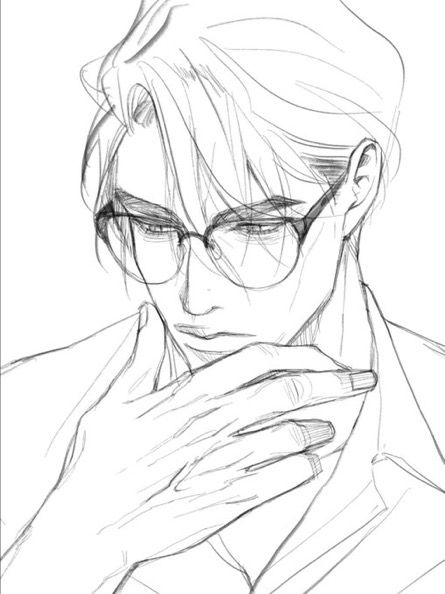 Guy With Glasses Drawing Sketch, Man Wearing Glasses Drawing, Guy With Glasses Drawing Reference, Hot Man Drawing Sketch, Face Reference Male Drawing, Male Side View Drawing, Guy With Glasses Art, Man Face Reference Drawing, Guy With Glasses Drawing