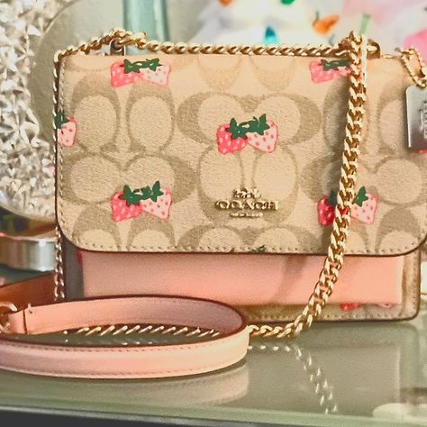 Coach Strawberry print Mini Klare Crossbody Strawberry Coach Bag, Coach Strawberry Bag, Coach Strawberry, Camera Bag Purse, Strawberry Print, Coach Crossbody Bag, 2024 Trends, Cute Purses, Crossbody Messenger Bag