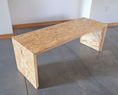 Modern OSB Furniture, Arch Bench with yellow accents. Osb Furniture Diy, Osb Table, Osb Furniture, Osb Wood, Diy Furniture Cheap, Diy Furniture Hacks, Small Home Offices, Tuscan Kitchen, Queen Bed Frame