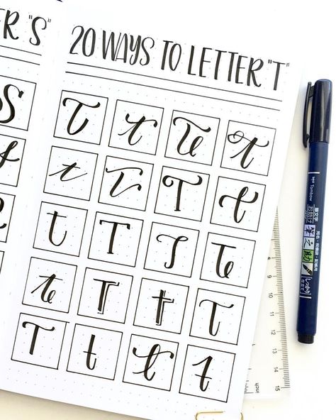 20 Ways to Letter T • Studio 80 Design T Calligraphy Letter, T Calligraphy, Chalkboard Writing, Calligraphy T, Learn Hand Lettering, How To Write Calligraphy, Hand Lettering Art, Hand Lettering Alphabet, Hand Lettering Fonts