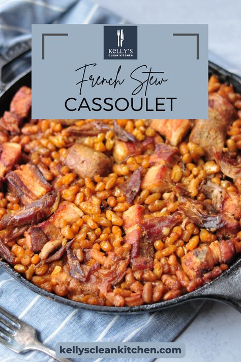 Pork With Beans Recipe, Cassoulet Recipe Instant Pot, Sausage Cassoulet Recipe, Pork And Bean Stew, Slow Cooker Cassoulet, Pork And Bean Casserole, French Pork Recipes, French Stew Recipes, Cassoulet Recipe French