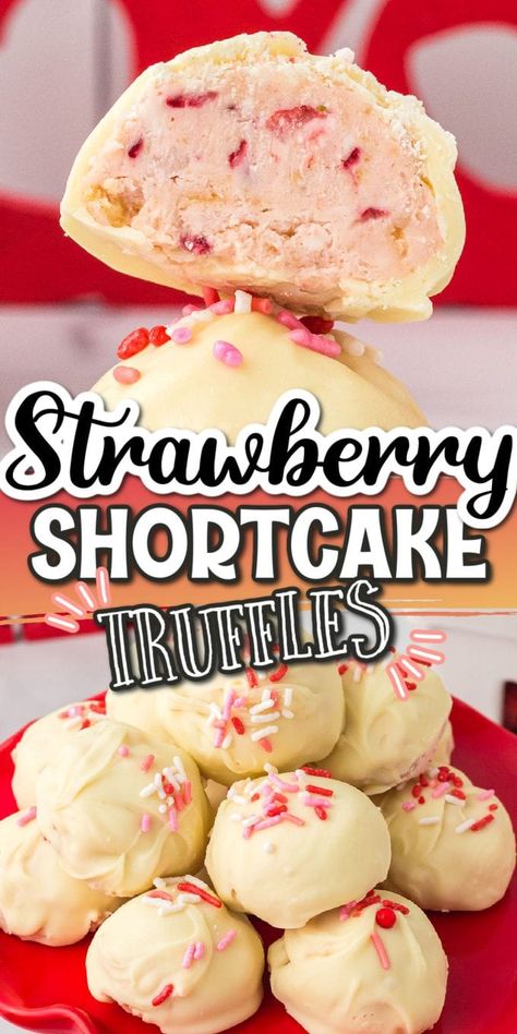 Strawberry Shortcake Truffles - Princess Pinky Girl Strawberry Shortcake Balls, Strawberry Shortcake Truffles, Strawberry Shortcake Bites, Strawberry Truffles, Strawberry Shortcake Truffle, Strawberry Truffle, Dessert Truffles, Candy Truffles, Valentine Desserts