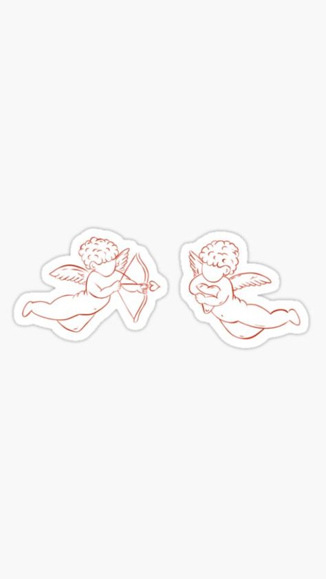 Cupid Tattoo, Cherub Tattoo, Two Angels, Birthday Tattoo, Mom Tattoo Designs, Single Line Drawing, Tatuaje A Color, Tattoo Style Drawings, Small Hand Tattoos