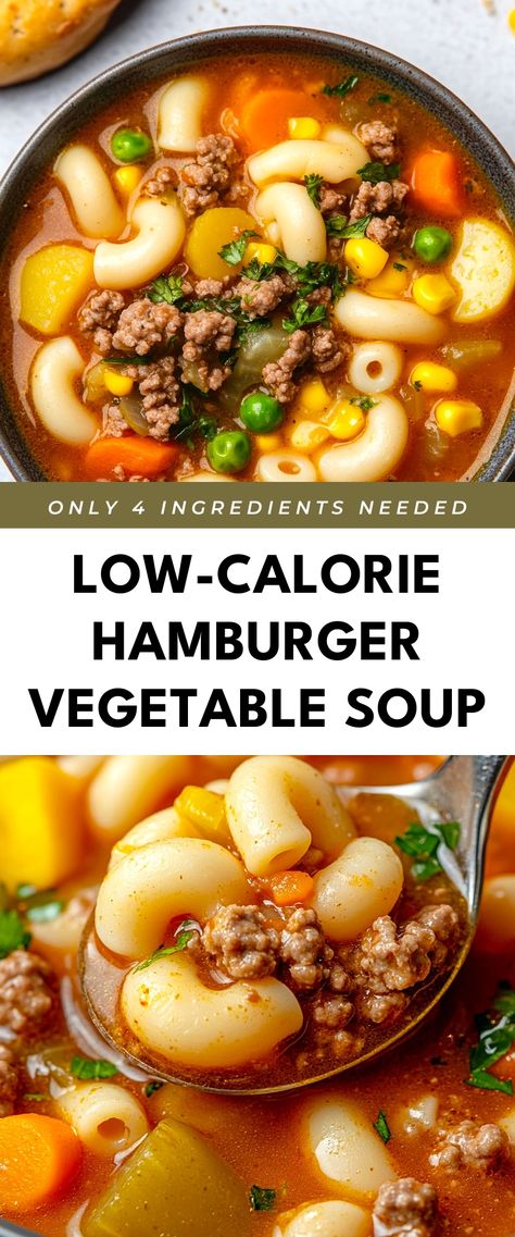 Image for Low-Calorie Hamburger Vegetable Soup Best Veggie Soup Recipes, Leftover Vegetable Soup, Vegetable Soup With Hamburger, Soups With Hamburger Meat, Vegetable Hamburger Soup, Easy Vegetable Soup Recipes, Hamburger Veggie Soup, Best Veggie Soup, Ground Beef Vegetable Soup Recipe