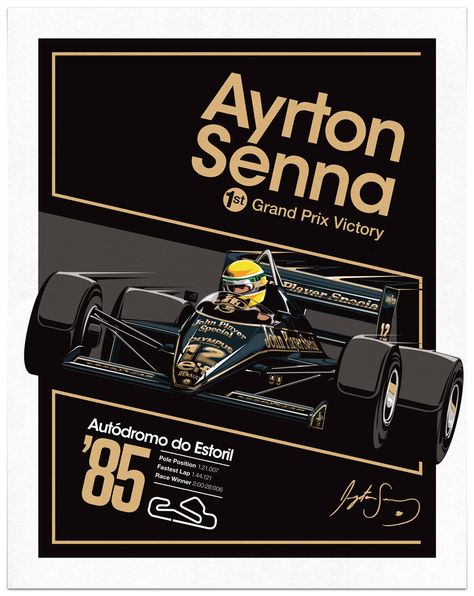 AS - GP Estoril - 1985 - Por Sean Kane. Aryton Senna, Motorsport Art, Lotus F1, F1 Art, F1 Wallpaper Hd, Lotus Print, F1 Poster, Racing Art, Racing Posters