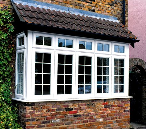 Square bay with Georgian Bars | South Lakes Windows Bay Window Exterior, Box Bay Window, Bay Window Design, Sunroom Windows, Window Glazing, White Window, Bow Window, Bay Windows, Casas Coloniales