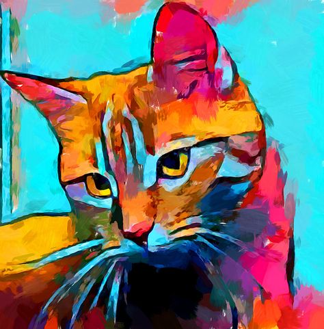 Cat Art Painting, Cat Portrait Painting, Painting Fur, Cat Artwork, Art Cat, Colorful Animals, Cat Colors, Cat Portraits, Cat Painting