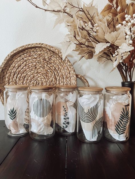 Beautiful Neutral Boho Collection Iced Coffee Glass Cups, Boho Glass Cups, Glass Cups With Vinyl, Glass With Bamboo Lid Designs, Glass Cups With Bamboo Lids Designs, Glass Cup With Bamboo Lid Designs, Glass Cup With Bamboo Lid And Straw, Glass With Bamboo Lid And Straw, Beer Can Glass With Bamboo Lid