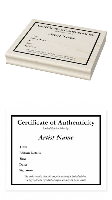 Certificate of Authenticity Stamp for Limited Edition Art Prints Certificate Of Authenticity Art Template, Certificate Of Authenticity Art, Create Certificate, Art Certificate, Art 2024, Print Box, Art Template, Limited Edition Art Print, Certificate Of Authenticity