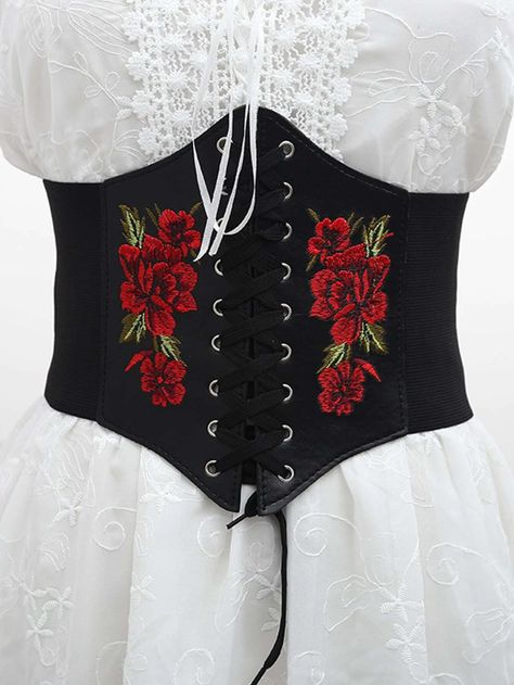 Flower Embroidery Wide Belt | SHEIN USA Black Corset Belt, Corset Underbust, Waist Belt Women, Fashion Corset, Waist Corset, Corset Belt, Underbust Corset, Leather Corset