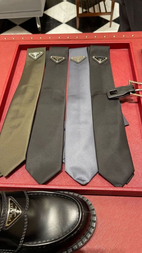 Prada Tie Outfit Men, Prada Aesthetic Men, Prada Tie Outfit, Prada Outfit Men, Casual Tie Outfit, Chanel Aesthetic Outfit, Prada Tie, Tie Outfits Men, Cool Shoes For Men