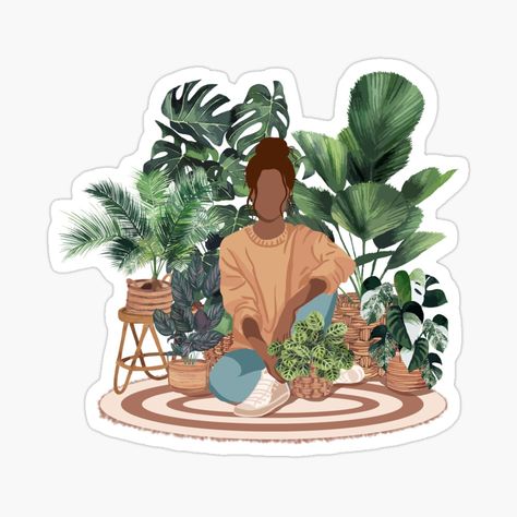 Get my art printed on awesome products. Support me at Redbubble #RBandME: https://www.redbubble.com/i/sticker/Plant-lady-Girl-with-plants-3-by-gusstvaraonica/62445955.EJUG5?asc=u Water Coloring, Lady Girl, Plant Illustration, Plant Mom, Plant Art, Plant Lady, Illustration Artwork, Plant Pot, Plant Life